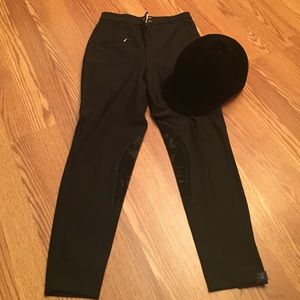 English riding helmet and pants