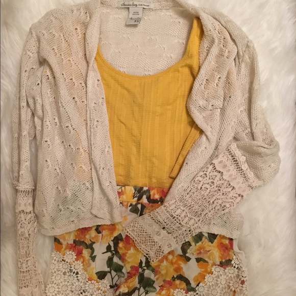 America Rag Knit Lace Cardigan Sweater