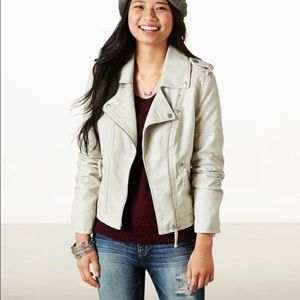 AEO grey leather motorcycle jacket