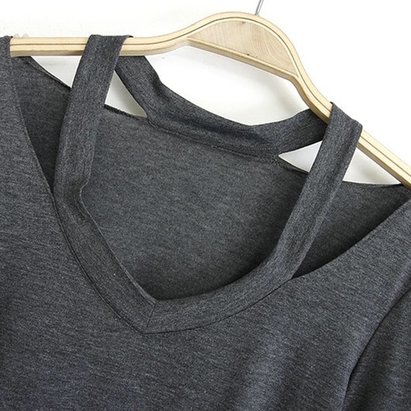 Dark Gray V-Neck Top 🗝 - Picture 2 of 4