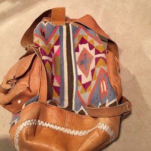 Leather & wool back pack with adjustable straps