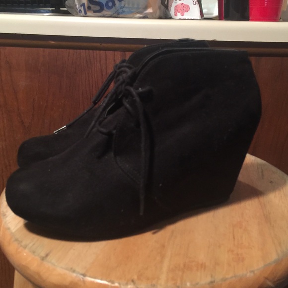 black wedge booties