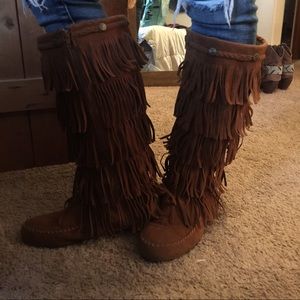 Brown fringe boots