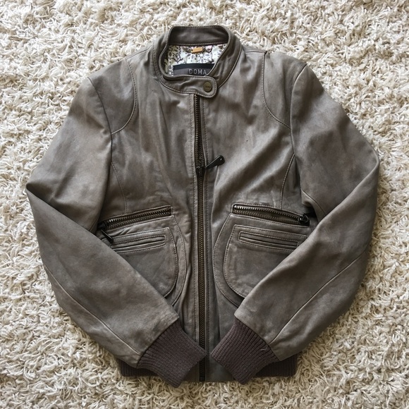 Aritzia Doma Gray Moto Leather Jacket