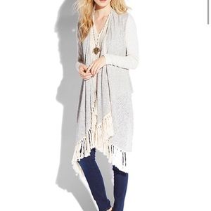 Lucky Brand high low fringe sweater wrap