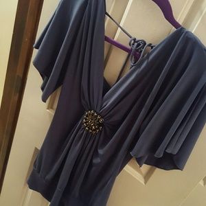 blue dressy blouse with embellishments on front