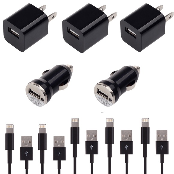 5x 6FT Black iPhone Cables +Wall +Car Chargers - Picture 1 of 1