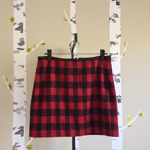 Madewell Buffalo Check Plaid Skirt Leather Trim