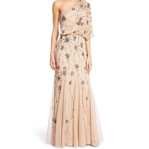 Adrianna Papell one shoulder beaded gown