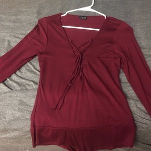 Burgundy lace up body suit