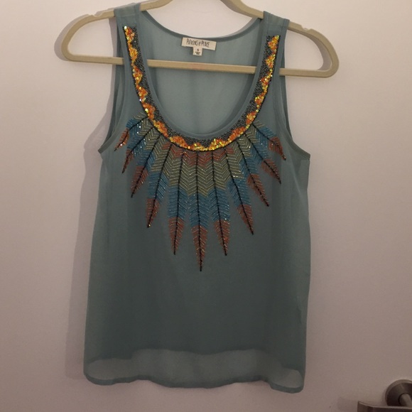 Sequin feather sheer top