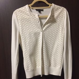 Ann Taylor Cream Sweater w leather front detailing