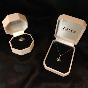 Aquamarine 10k gold ring (size 7) and necklace