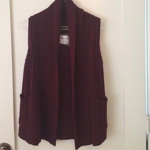 Cable knit burgundy sweater vest