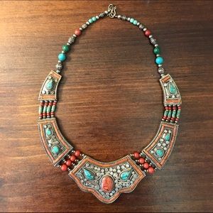 Metal and stone bib necklace