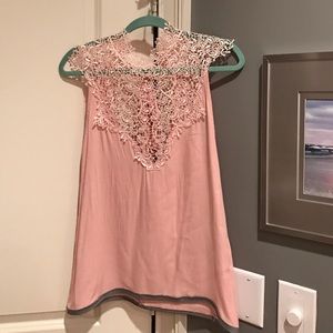 pink high neck tie back top.