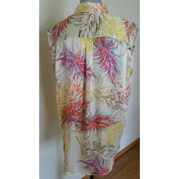 Cabi 100% Silk Yellow Feather Print Tunic - Picture 2 of 4