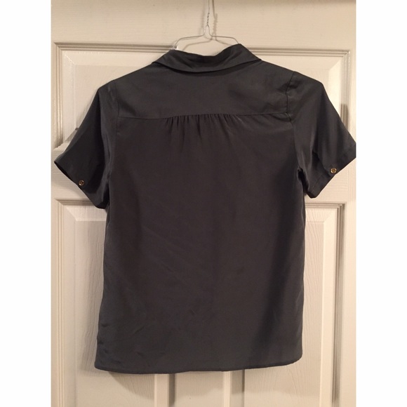 J Crew 100% Silk Charcoal Grey Button Down - Picture 2 of 4