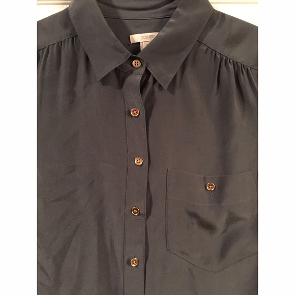 J Crew 100% Silk Charcoal Grey Button Down - Picture 3 of 4
