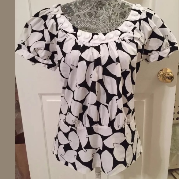 The Limited Tops - {The Limited} Black & White Blouse Beaded Neck