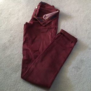 Juicy Couture burgundy coated denim