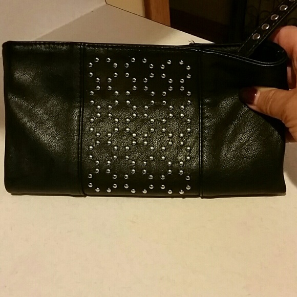 Black Fold Over Clutch With Stud Detail