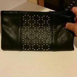 Black Fold Over Clutch With Stud Detail