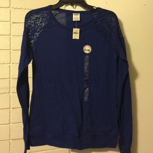 VS PINK Long Sleeve Crew with Lace Detail