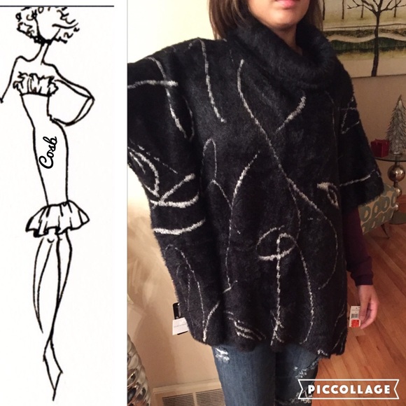 Cosb Sweaters - 1 Left ! Furry Abstract Print Poncho