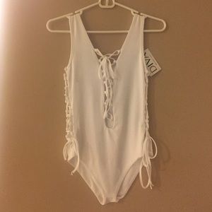 White Plunge Lace Up Sexy Monokini Swimsuit