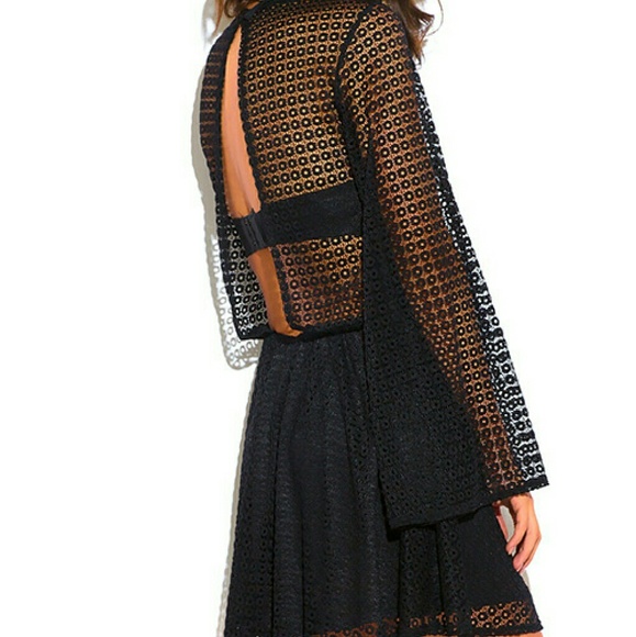 Last 1 Black boho lace midi dress, split v back - Picture 2 of 8