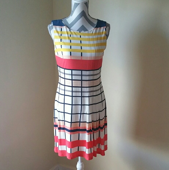 Donna Morgan Stripe Midi Dress 6 Red Yellow white
