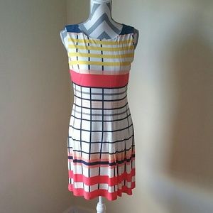 Donna Morgan Stripe Midi Dress 6 Red Yellow white