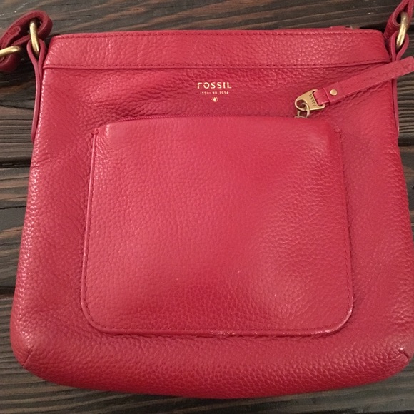 Red leather Fossil cross body