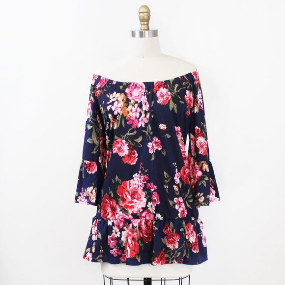 FLORAL OFF THE SHOULDER TUNIC TOP - Picture 2 of 3