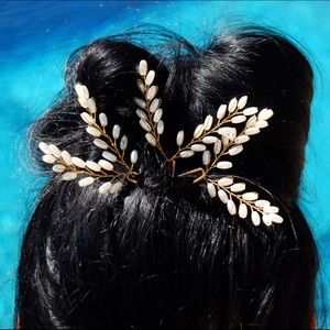 Set of two handwrapped rice pearl hair pins