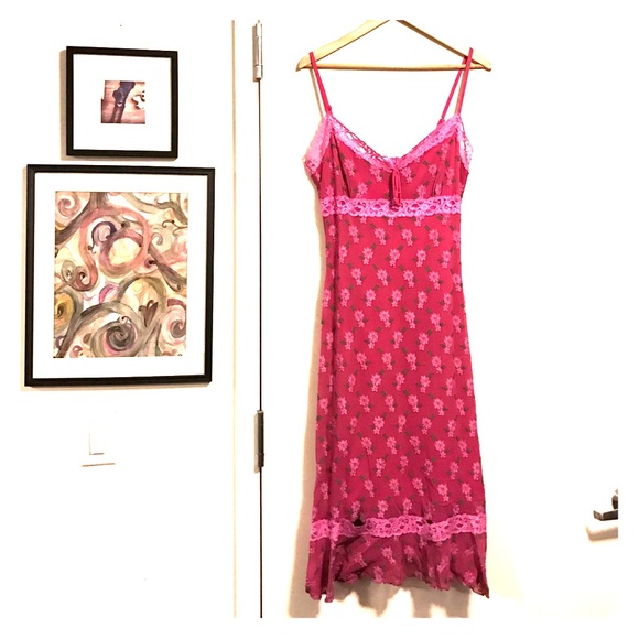Betsey Johnson pink floral & lace flirty dress!