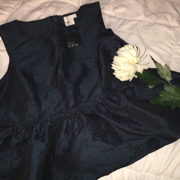 🆕 Asos Curve Dark Blue Sleeveless Peplum Top