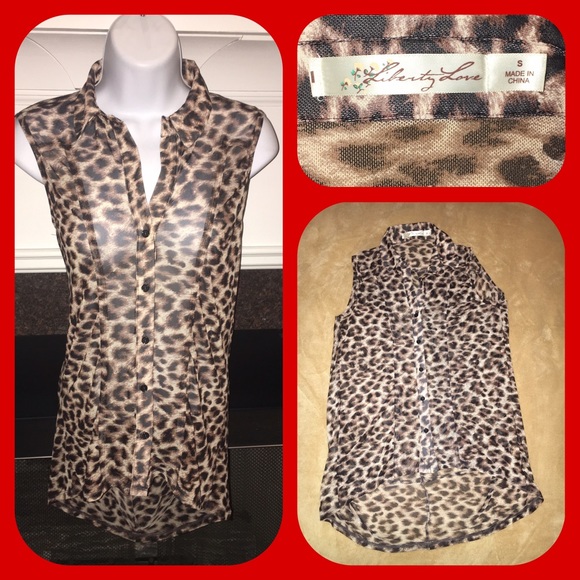 Liberty Love Tops - Sheer Leopard Print Hi-lo tank top shirt Sz. S M Liberty Love Tops - Sheer Leopard Print Hi-lo tank top shirt Sz. S M