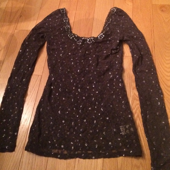 Gorgeous sheer shimmery Free People lace top XS