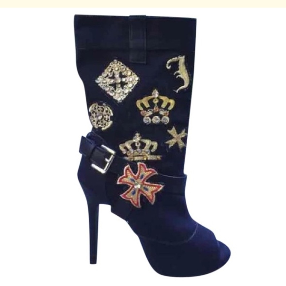 Dollhouse Krew Royal Crown Black Peep Toe Booties
