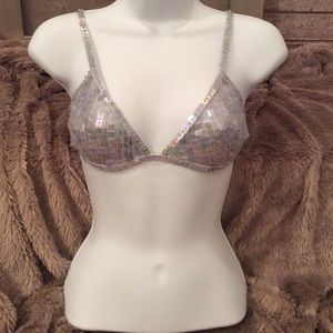 Custom Metallic Light Blue SEQUIN BEADED BRA Top
