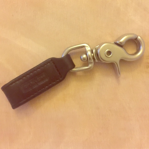Coach Black Leather Keychain Fob Clasp Silver