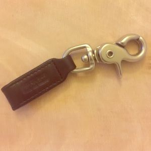 Coach Black Leather Keychain Fob Clasp Silver