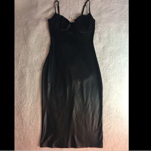 Black midi faux leather dress