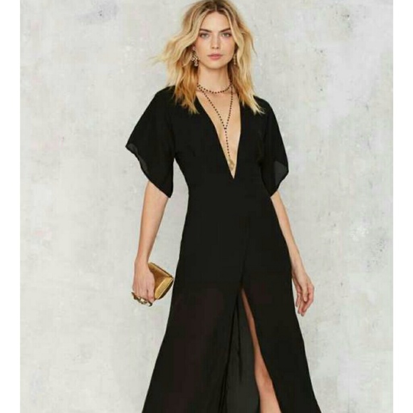 Blac, Low v-neck, kimono dress