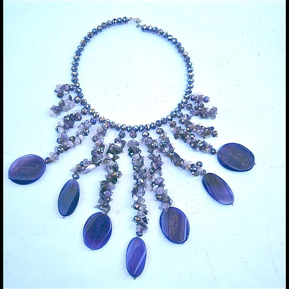 Dramatic Genuine Amethyst Waterfall Necklace - image 1