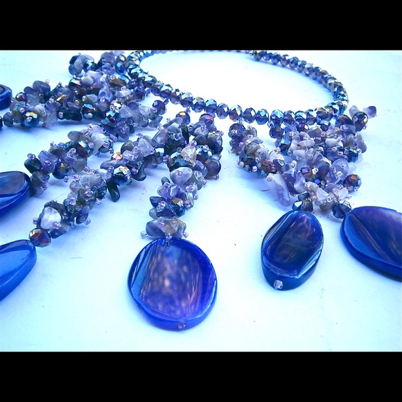 Dramatic Genuine Amethyst Waterfall Necklace - image 2