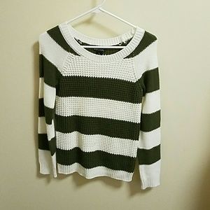 Green and white stripped knit sweater