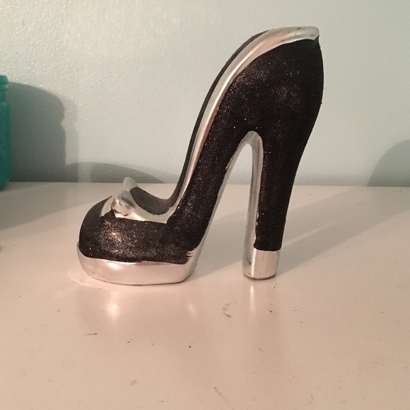 Sparkly black high heel flower vase